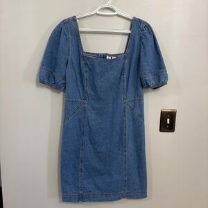 Joie mini Dress Blue Denim Puff Sleeve Square Neck size large